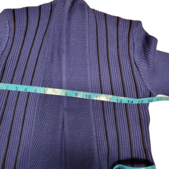 𝅺ROYAL Blue and Black Ribbed Waterfall Open Front Asymmetrical Cardigan  - NWOT - Picture 7 of 10